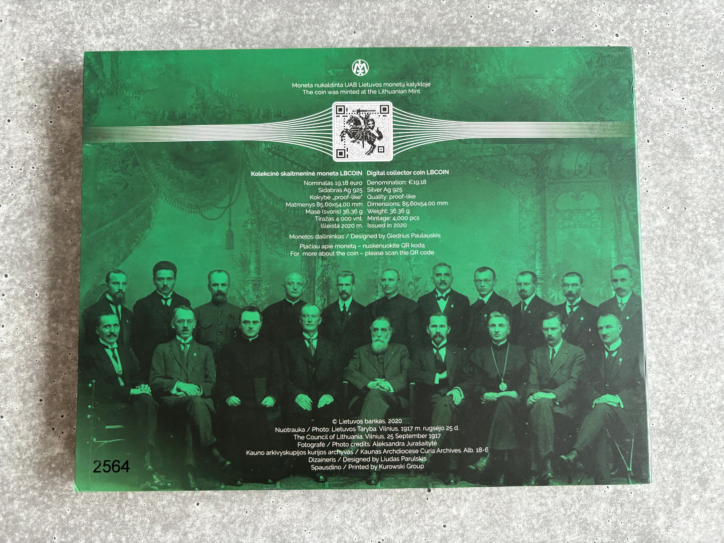 LBCOIN - Bank of Lithuania blockchain-based silver coin collector (denomination: € 19.18; mint condition)