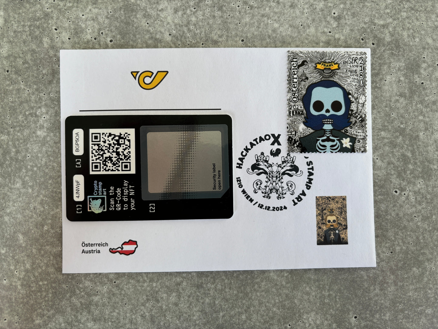 First Day Cover - Hackatao Crypto Stamp Franz Skull (set blue to gold)