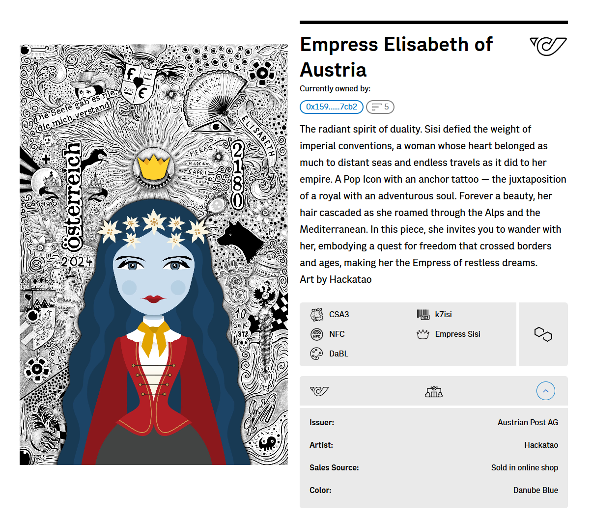 First Day Cover - Hackatao Crypto Stamp Empress Sisi