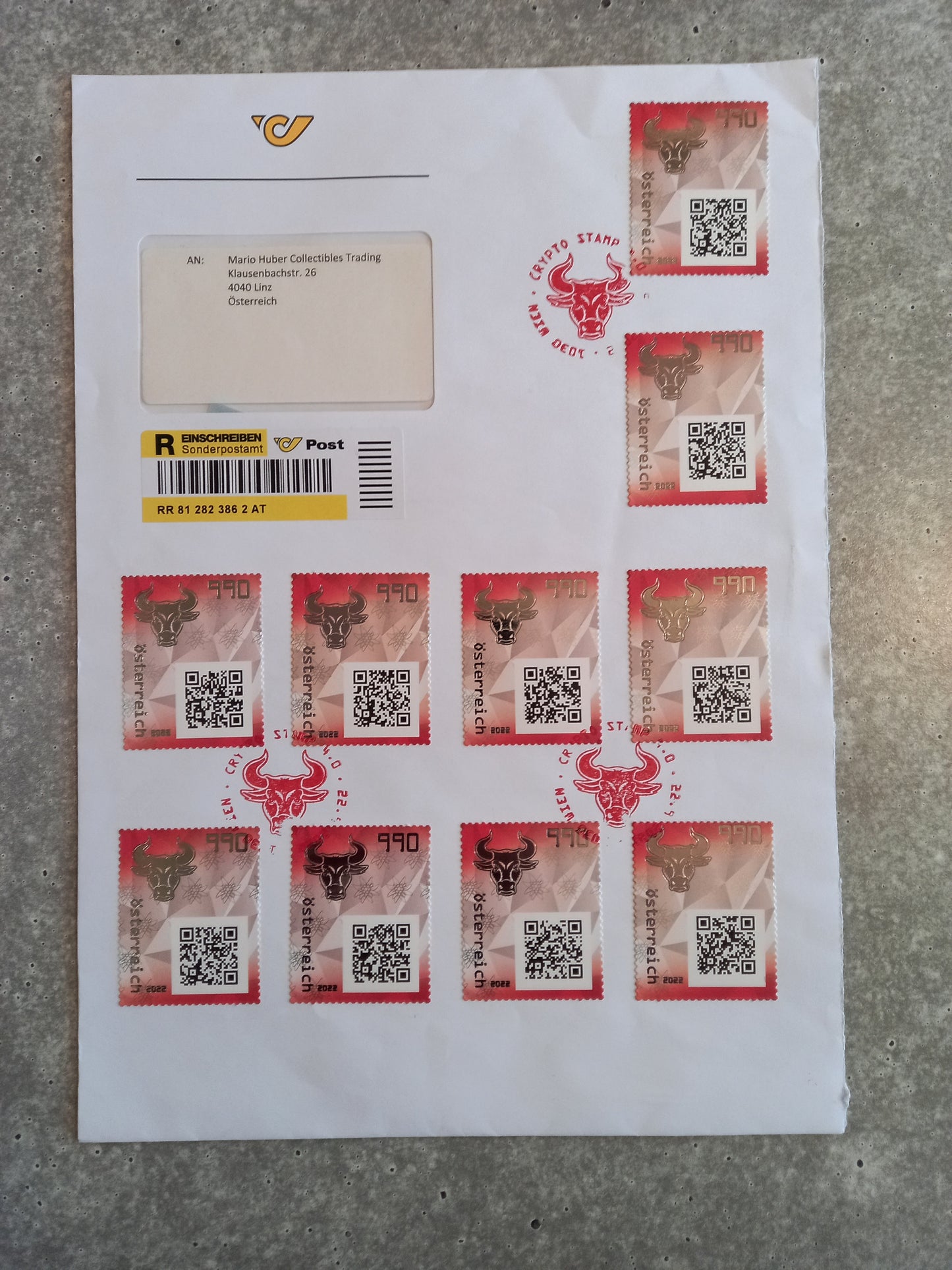 First Day Cover - Großbrief mit 10 CS4 Bull Stamps (post cover)