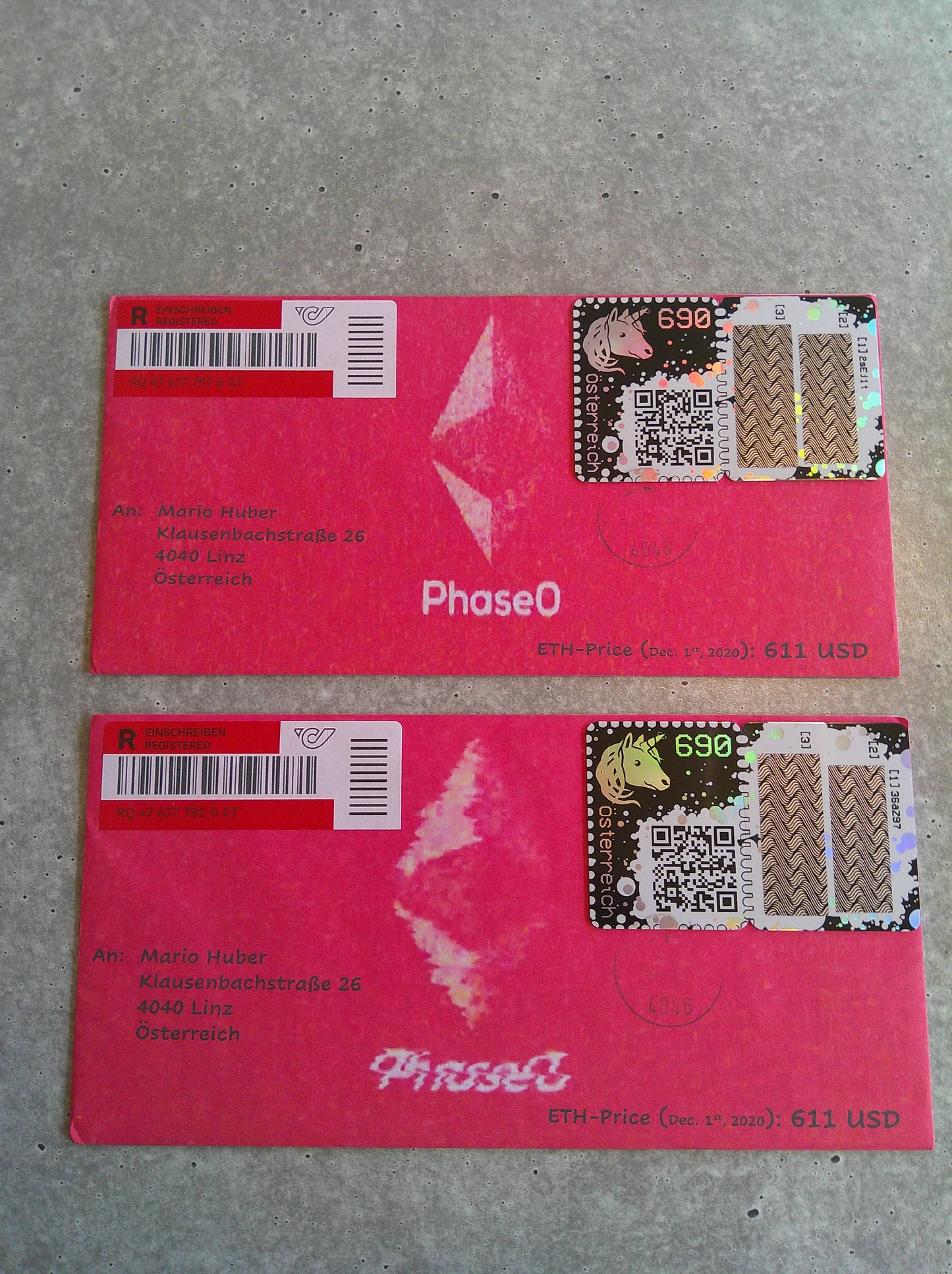 Run Cover - run on day of the ETH2.0 phase0 start; Set of 2 pink covers (black and green stamp)