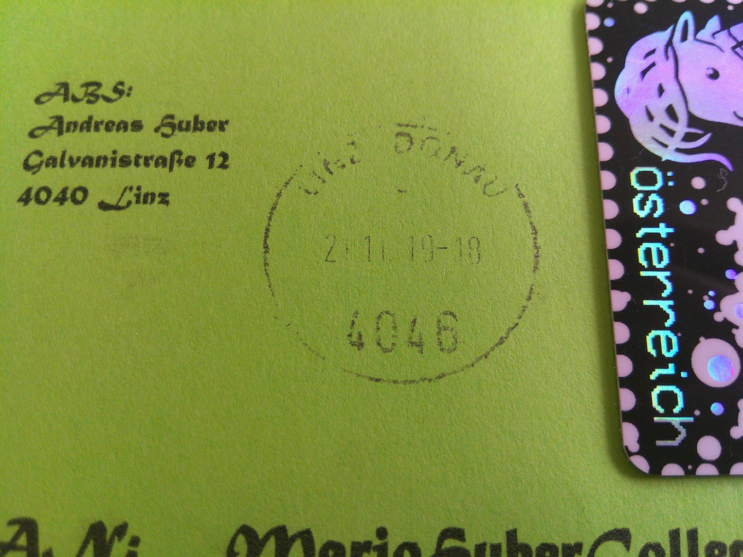 Run Cover - CS1 on envellope (green stamp)