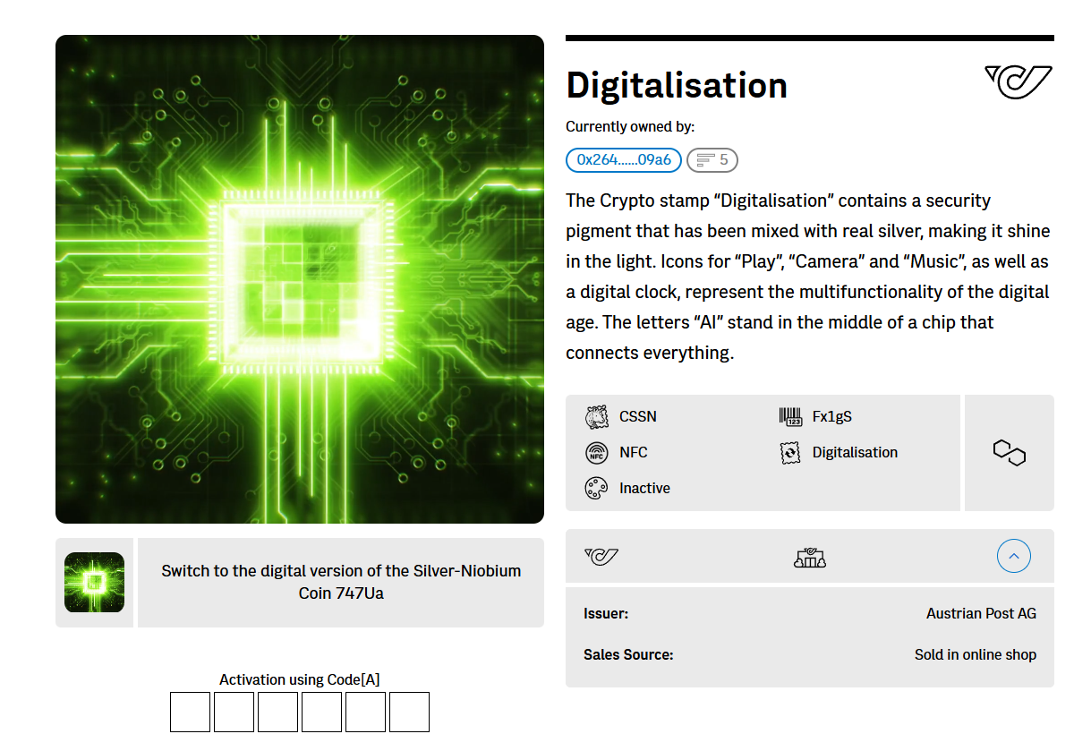 First Day Cover - Digitalisierung Crypto Stamp + Coin (5 digit)