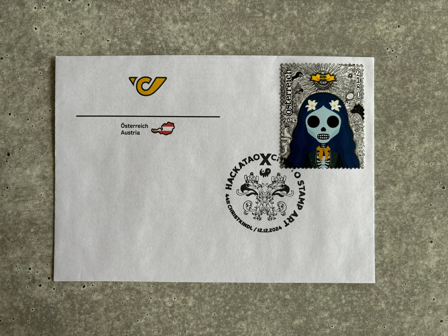 First Day Cover - Hackatao Crypto Stamp Sisi Skull (Green)