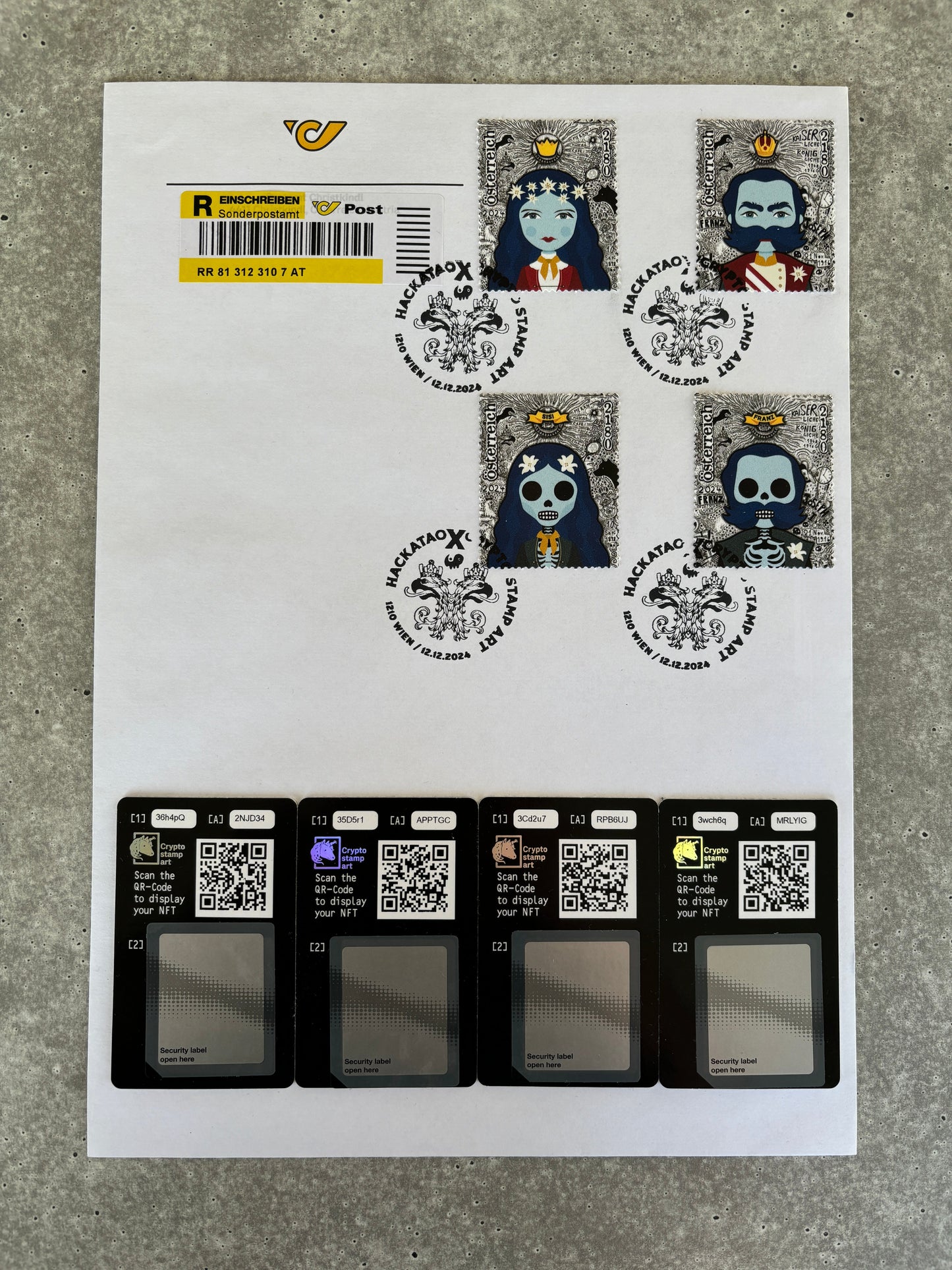 First Day Cover - Hackatao Crypto Stamp (all motives on big envellope)