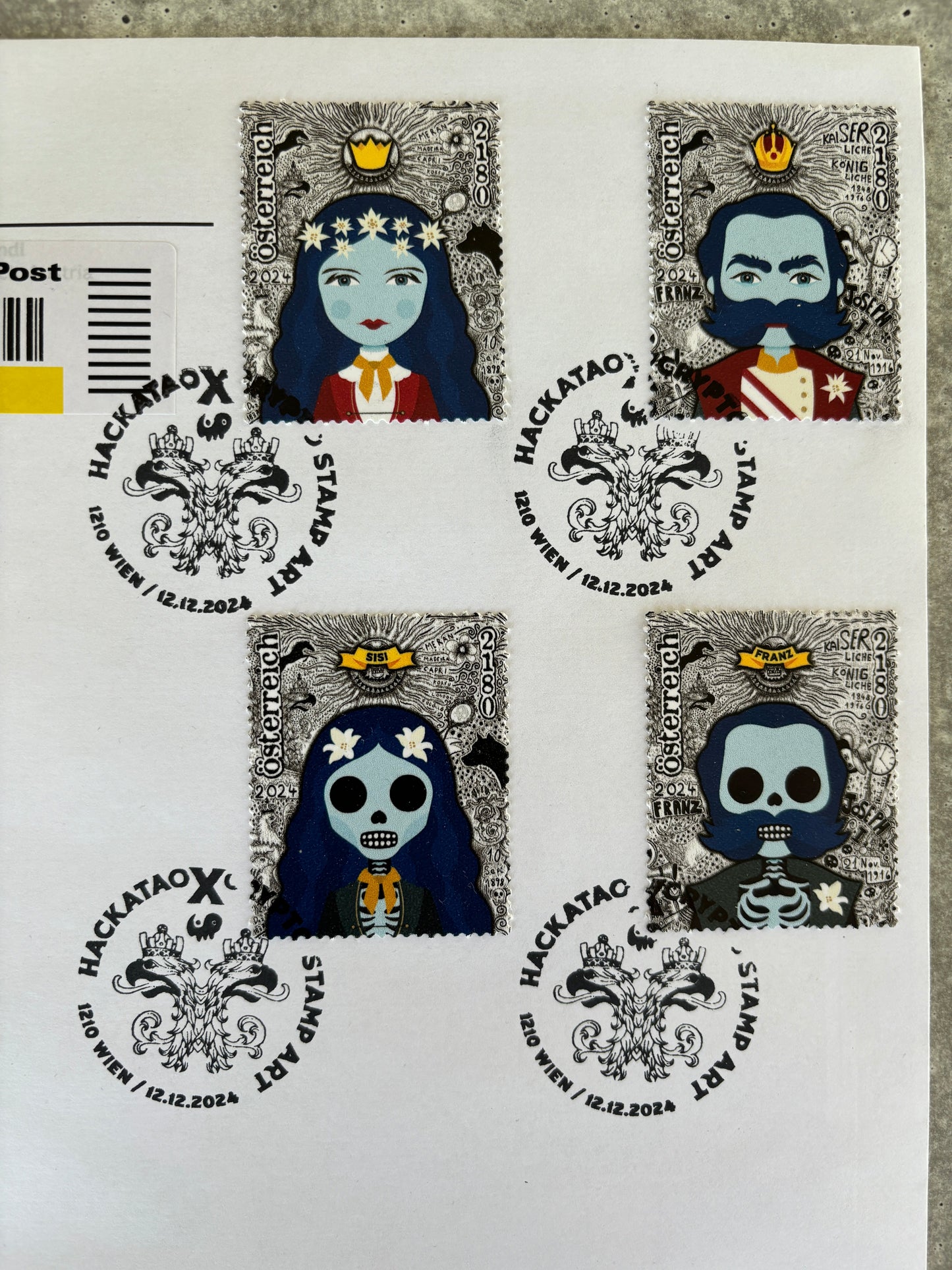 First Day Cover - Hackatao Crypto Stamp (all motives on big envellope)