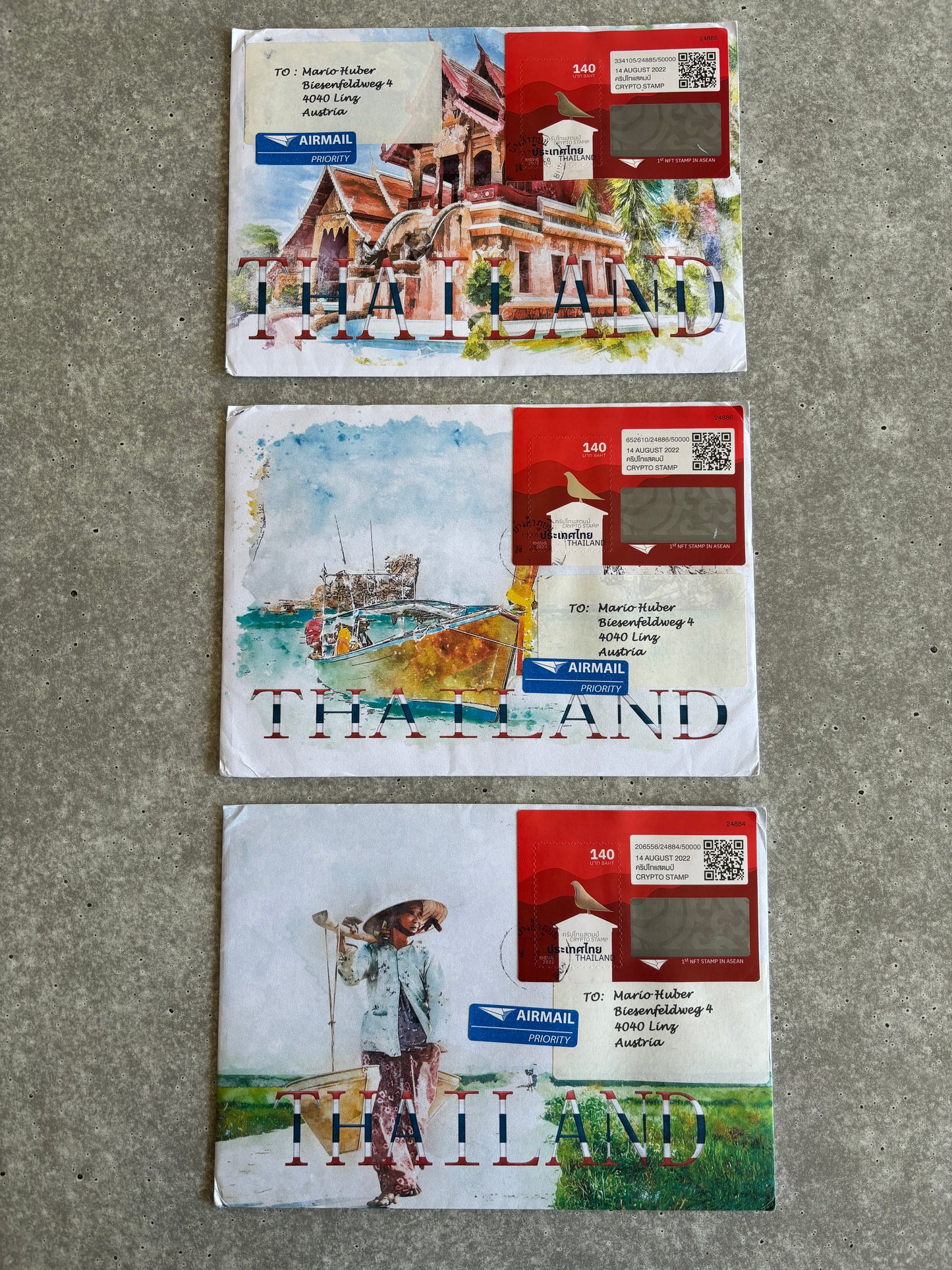 Run Cover - Thailand Crypto Stamp (Set of 3 letters)