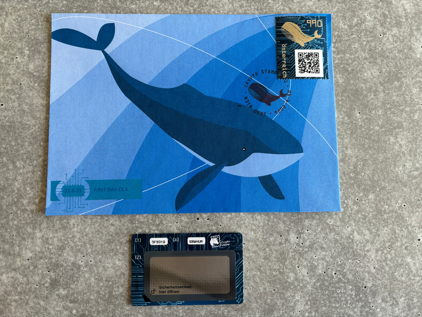 First Day Cover - CS3 Whale (yellow stamp)
