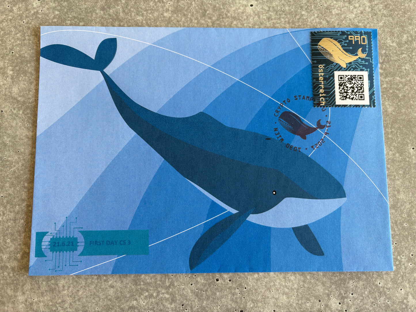 First Day Cover - CS3 Whale (yellow stamp)