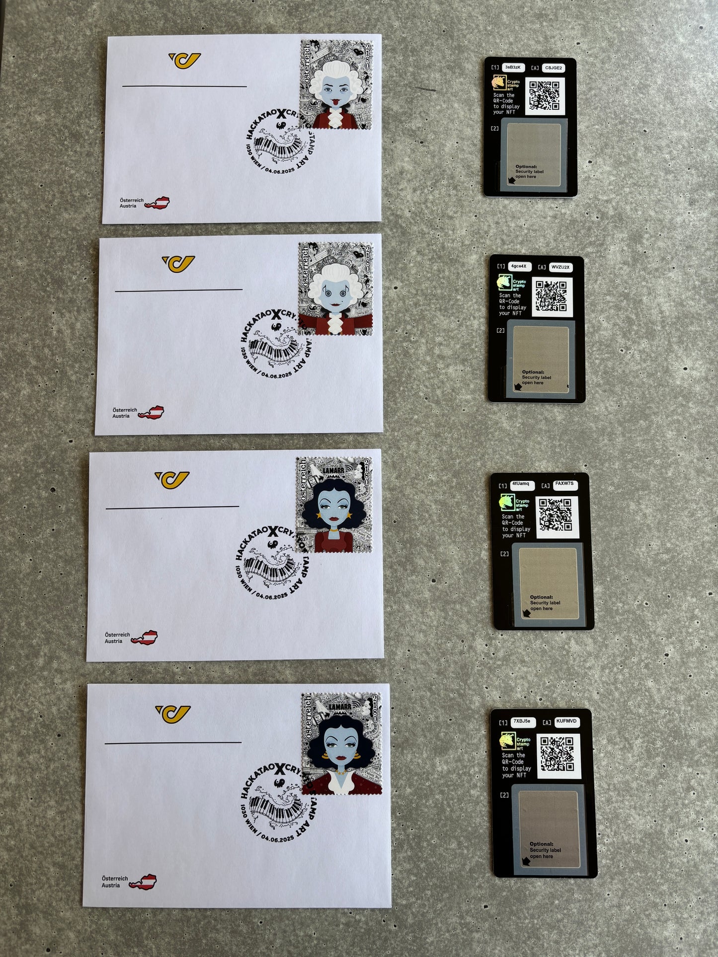 Hackatao Stamp 2: Llamar & Mozart - FDC Set of all motives (green)