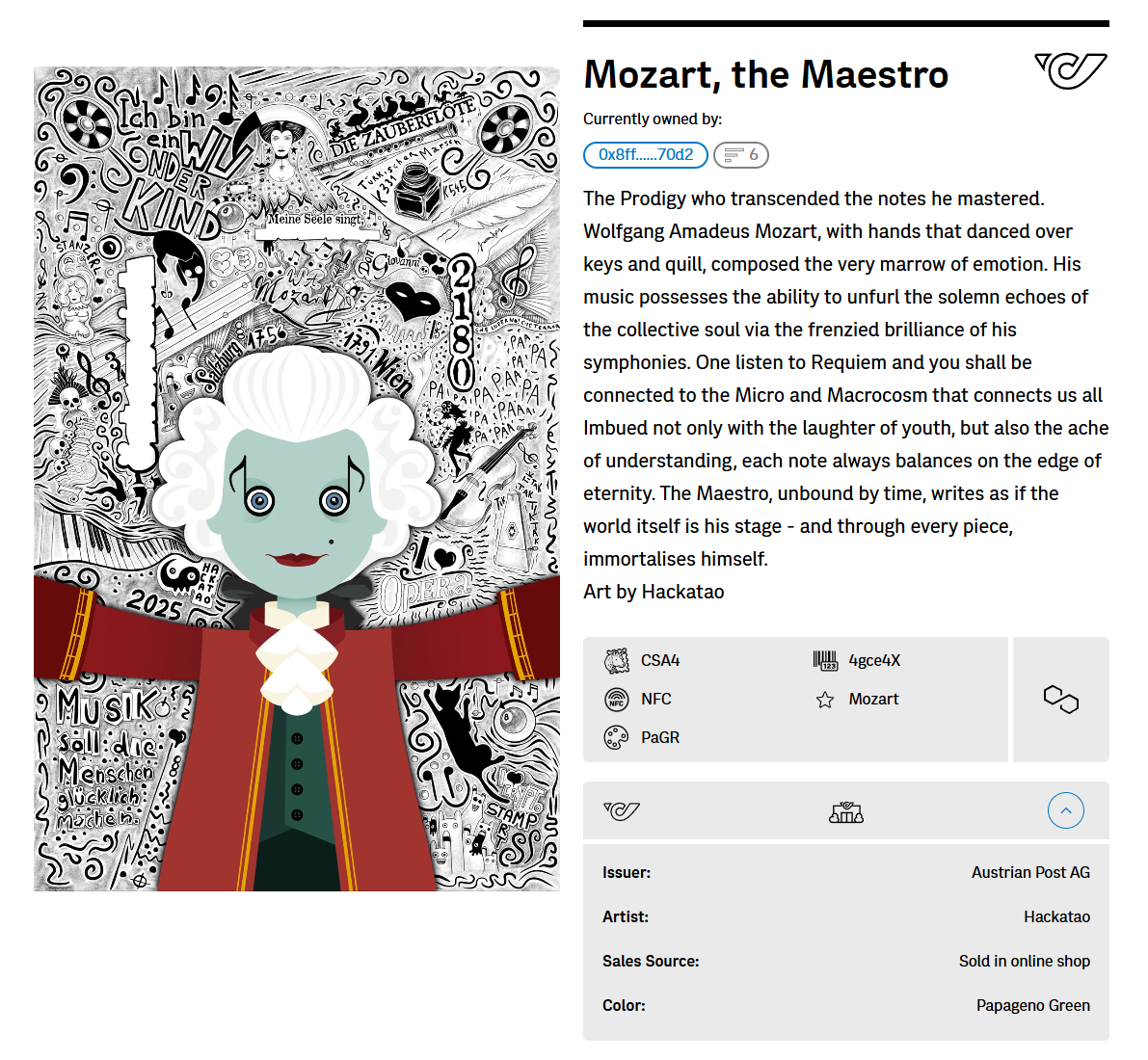 Hackatao Stamp 2: Llamar & Mozart - FDC Set of all motives (green)