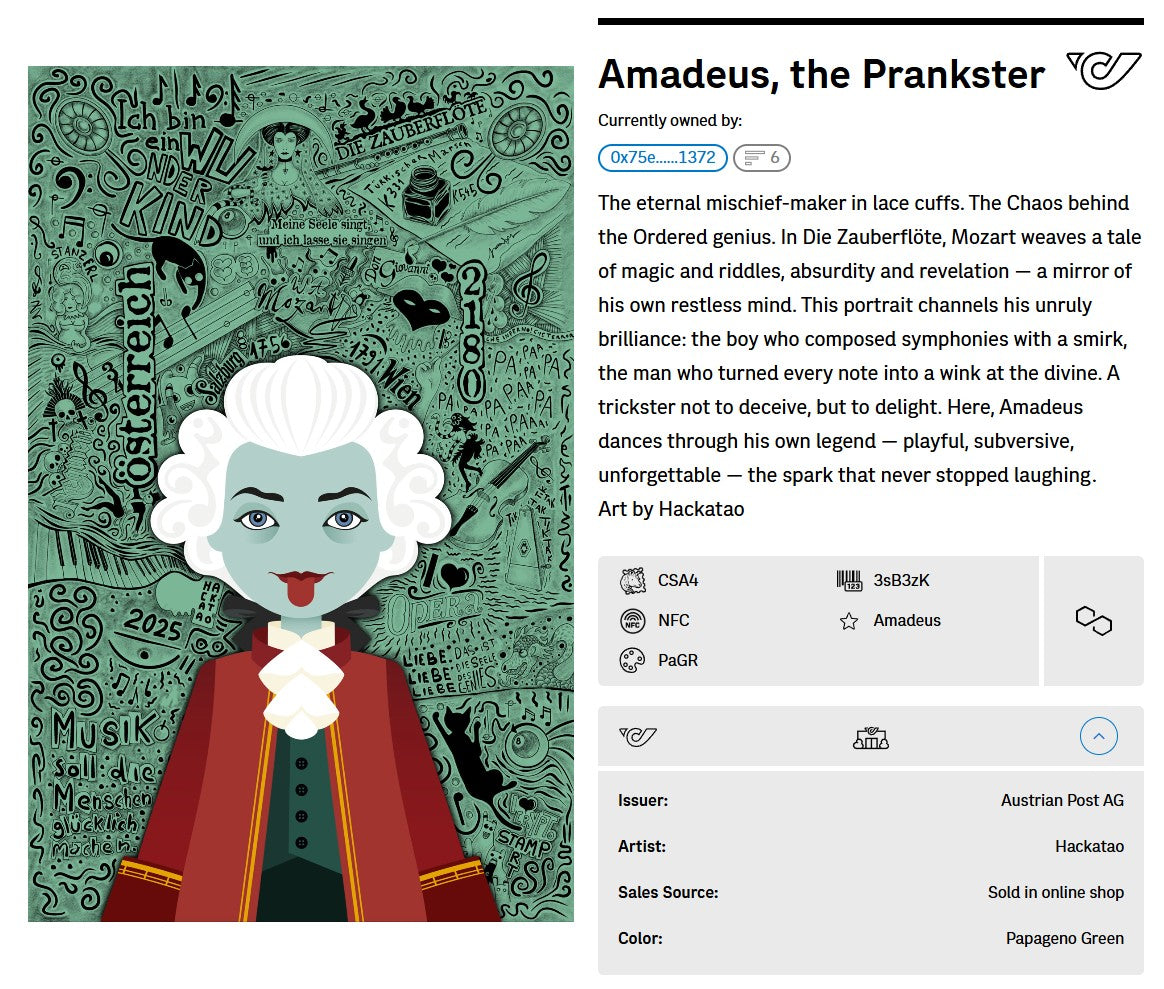 Hackatao Stamp 2: Llamar & Mozart - FDC Set of all motives (green)