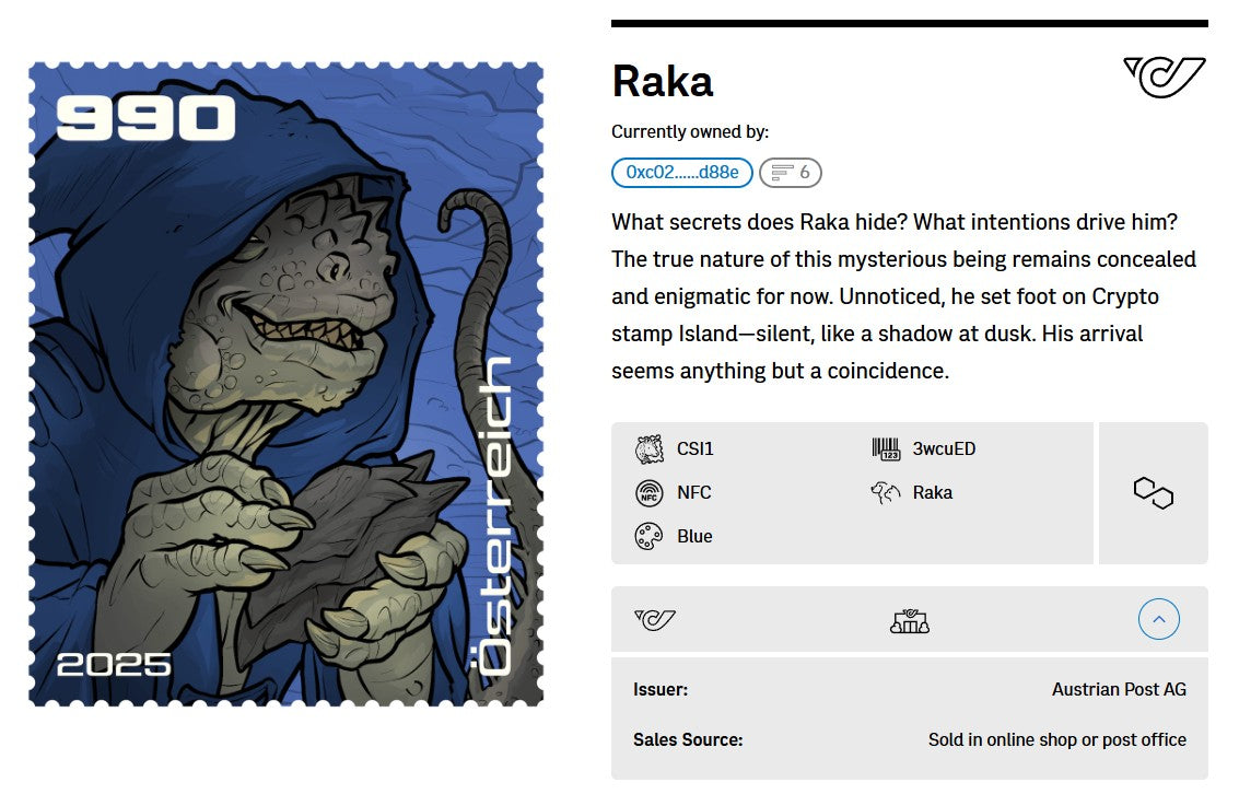 Crypto Stamp Island - Raka, run FDC (blue)