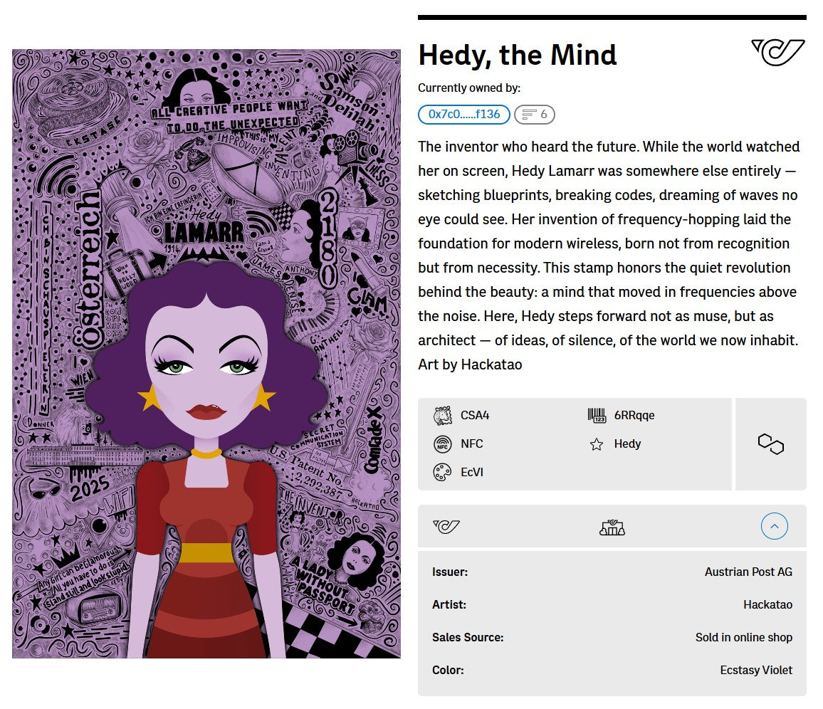 Hackatao Crypto Stamp 2: Llamar and Mozart - FDC Set of all 4 motives (violett)